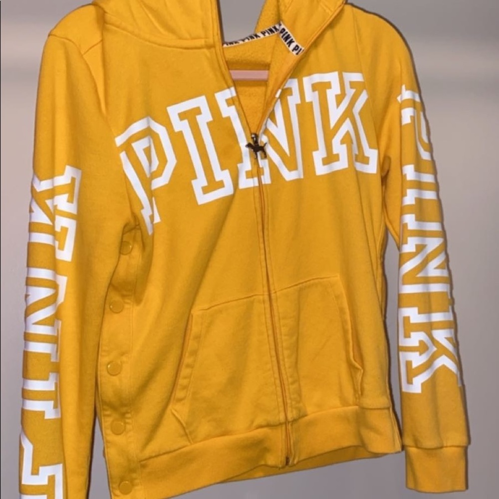 Pink Victoria Secret yellow zip up jacket